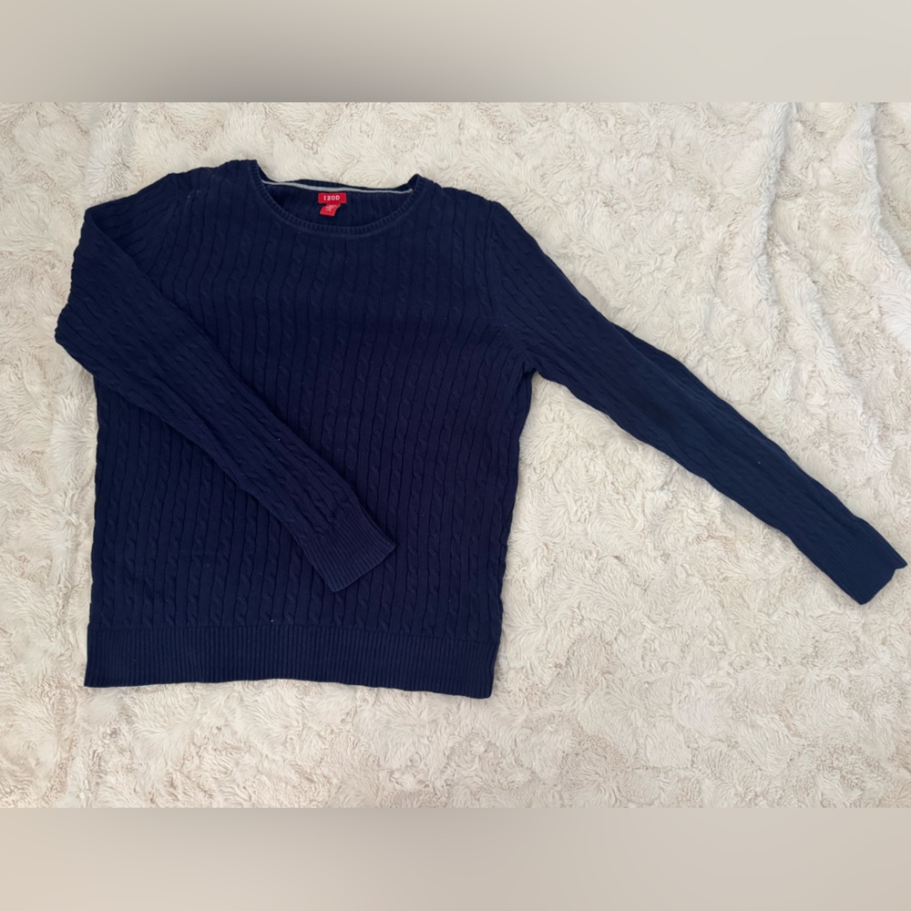 Izod Blue Crew Neck Sweater with Textured Knit